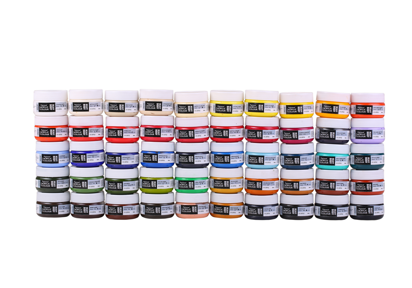 BRUSTRO Professional Artists' HEAVYBODY Acrylic Paint Packs - 50ML Pack of 50 - Regular Shades