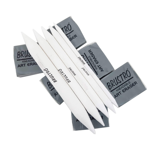 BRUSTRO kneadable Art Eraser Pack of 6 with Blending Stump Set