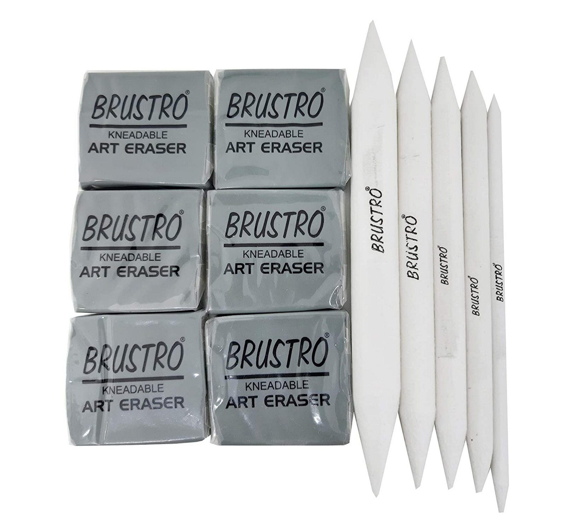BRUSTRO kneadable Art Eraser Pack of 6 with Blending Stump Set