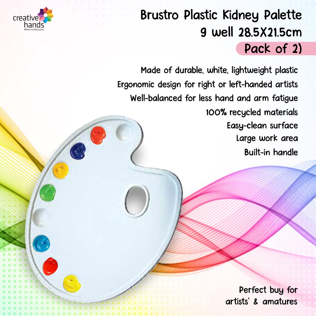 BRUSTRO Oval Shaped 9 Well Plastic Palette 21X28CM. (Pack of 2)