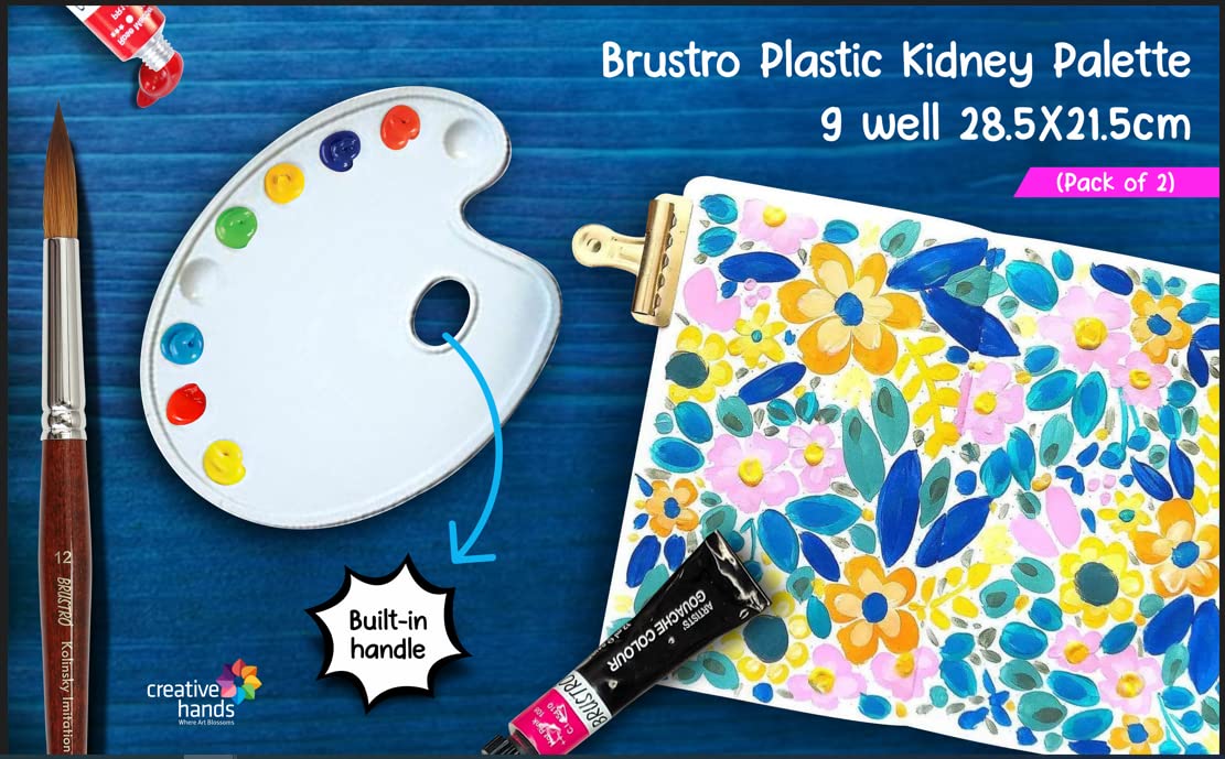 BRUSTRO Oval Shaped 9 Well Plastic Palette 21X28CM. (Pack of 2)