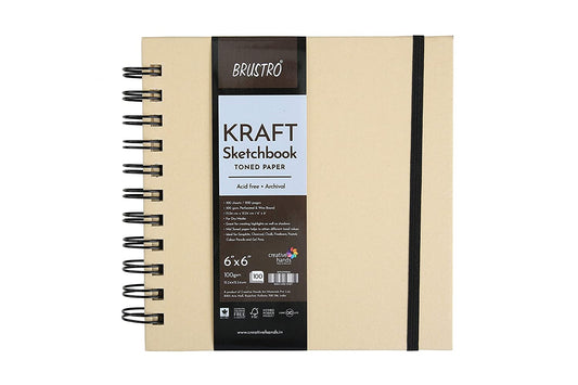 Brustro Toned Paper - Kraft Sketchbook, Wiro Bound, Size 6" x 6", 100GSM (100 Sheets) 200 Pages