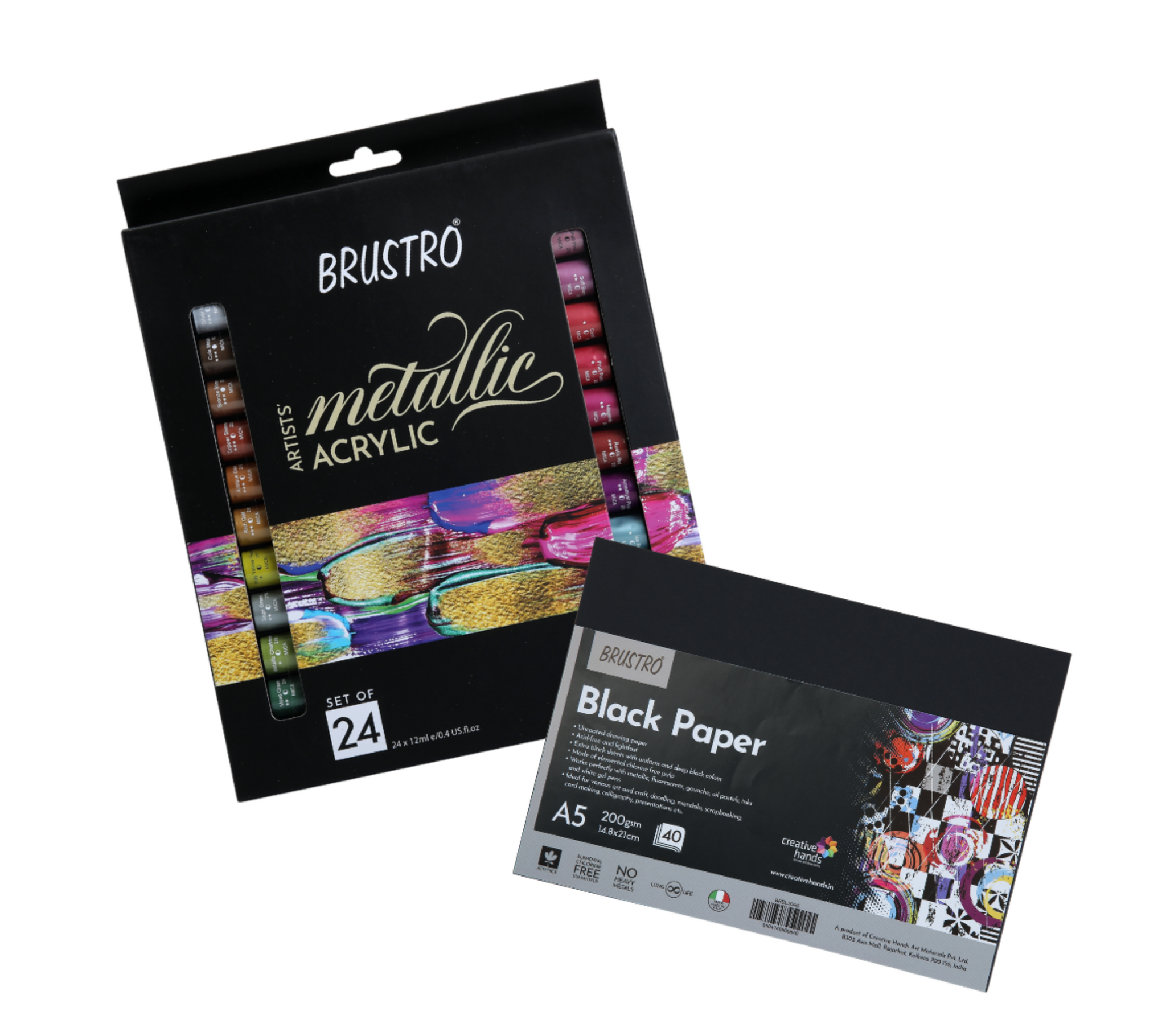 BRUSTRO Acrylic Paint set of 24, Multicolour 12ml tubes - Creative