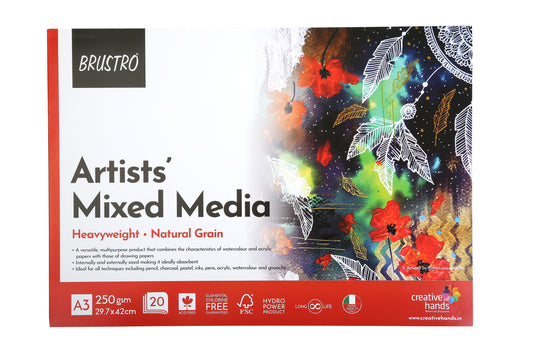 BRUSTRO Artists Mixed Media Glued Pad 250 GSM A3-20 Sheets