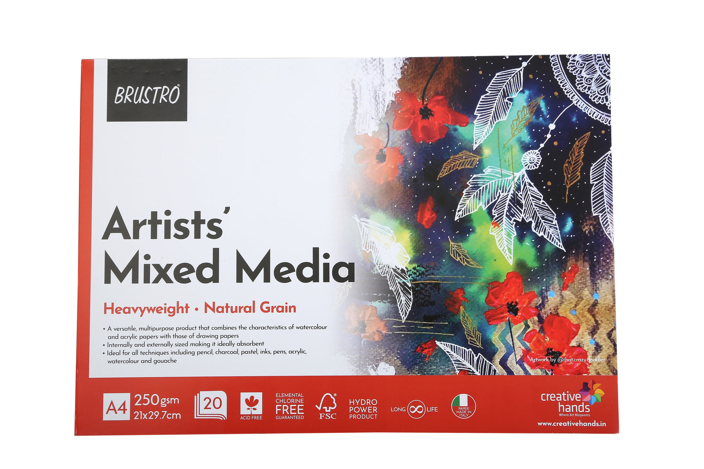 BRUSTRO Artists Mixed Media Glued Pad 250 GSM A4-20 Sheets