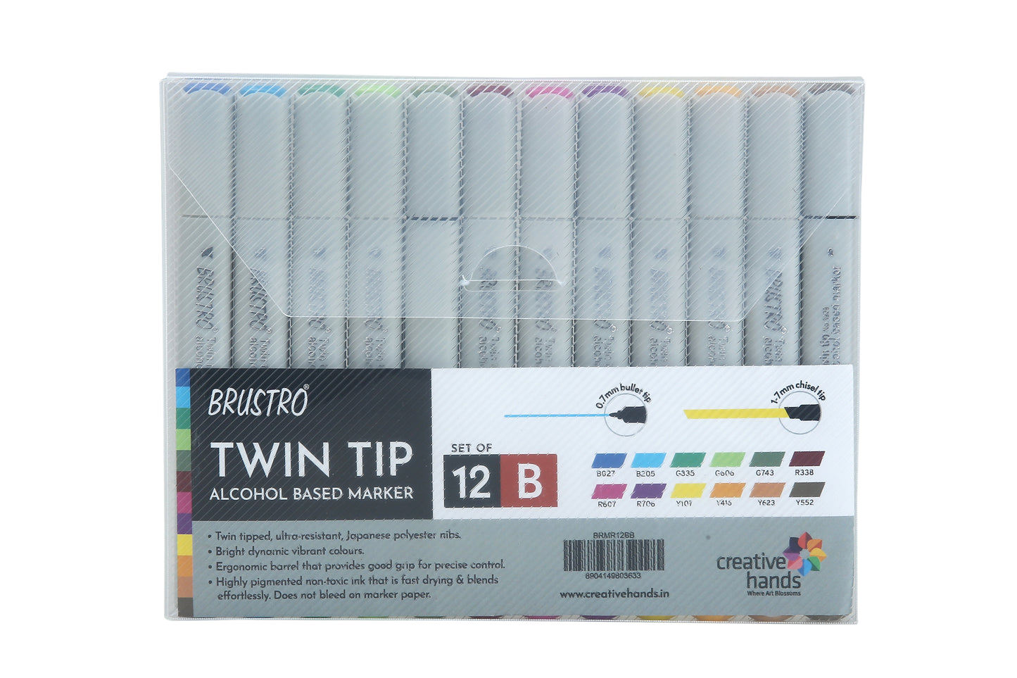 BRUSTRO Twin Tip Alcohol Based Marker Set Of 12 - Basic B