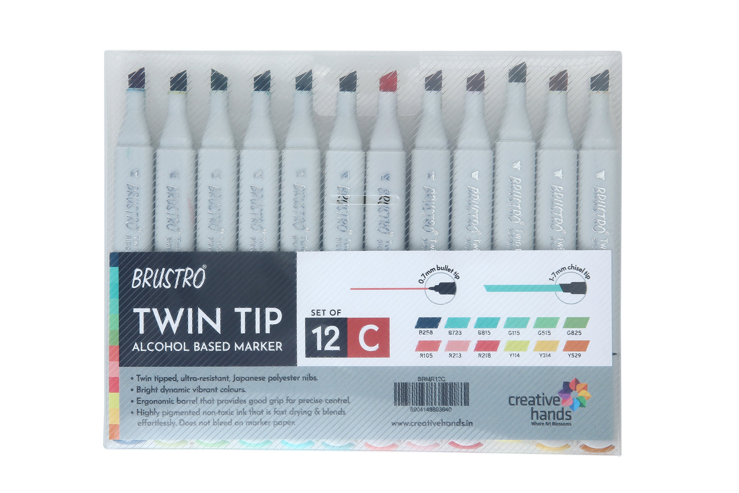 Brustro Twin Tip Alcohol Based Marker Set of 12 - Basic C