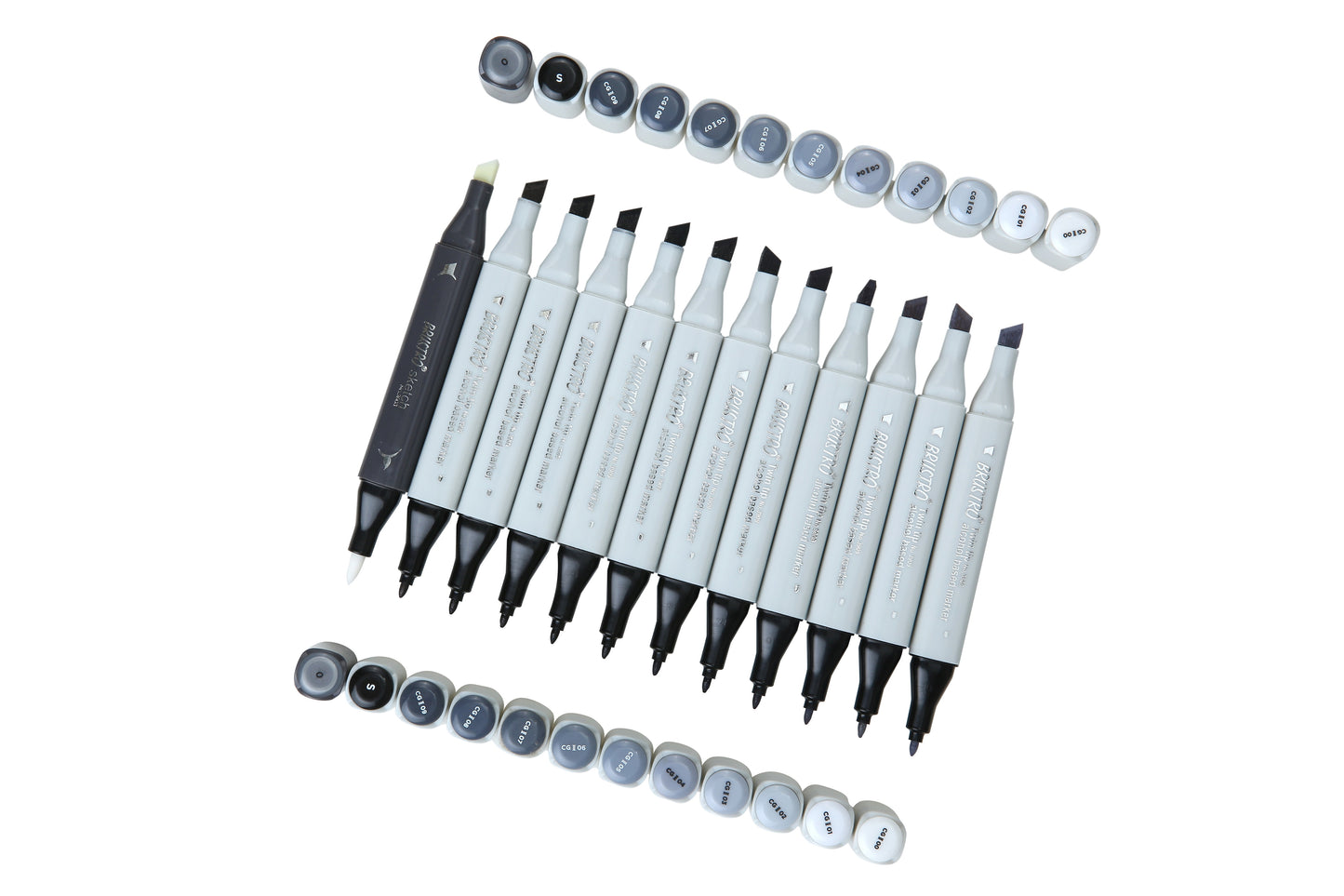 Brustro Twin Tip Alcohol Based Marker Set of 12 - Cool Greys
