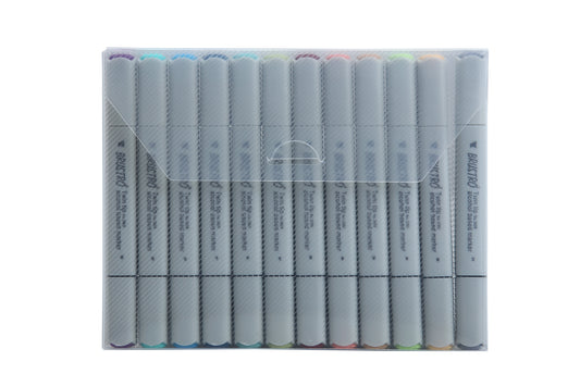 BRUSTRO Twin Tip Alcohol Based Marker Sets (Full Range - 72 Shades) in Crossline PP See Through Box