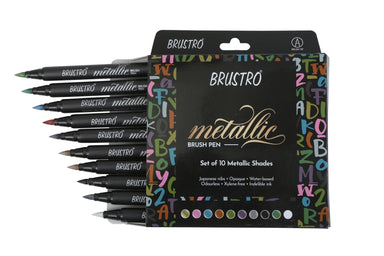 BRUSTRO Metallic Brush Marker Pens Set of 10 Metallic Shades Japanese  Nibs, Soft Brush Tip, Indelible Ink, Suitable for Calligraphy, Hand