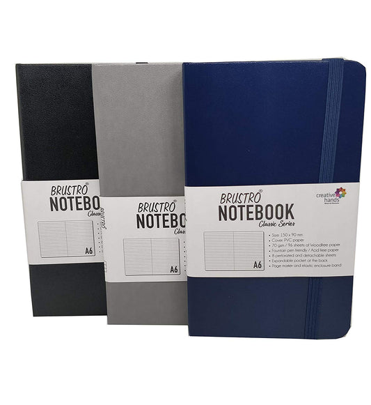 BRUSTRO NOTEBOOK CLASSIC SERIES A6 SET OF 3(BLACK, DARK BLUE, GREY)