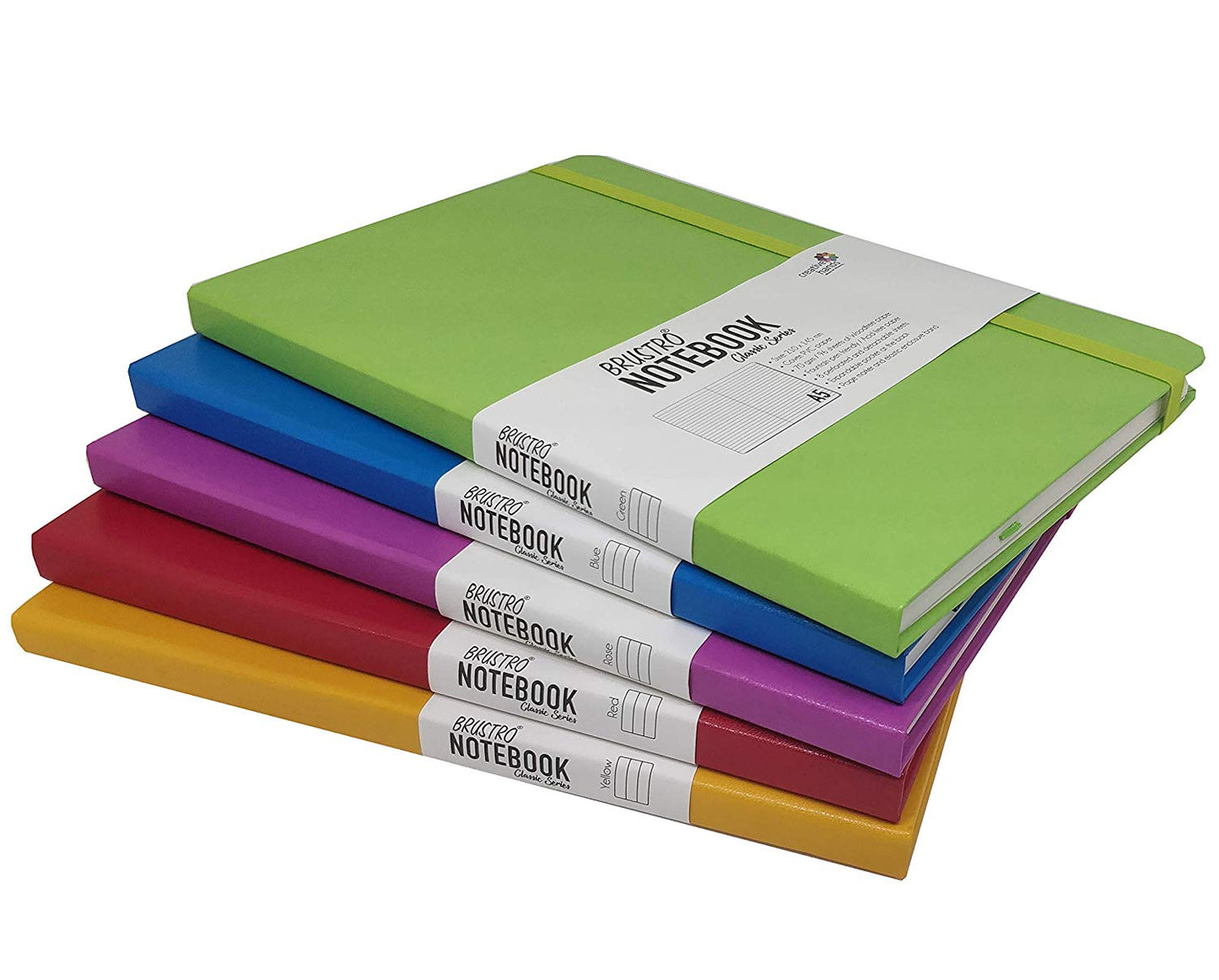 BRUSTRO NOTEBOOK CLASSIC SERIES SET OF 5 A5 (RED, YELLOW, GREEN, ROSE, BLUE)