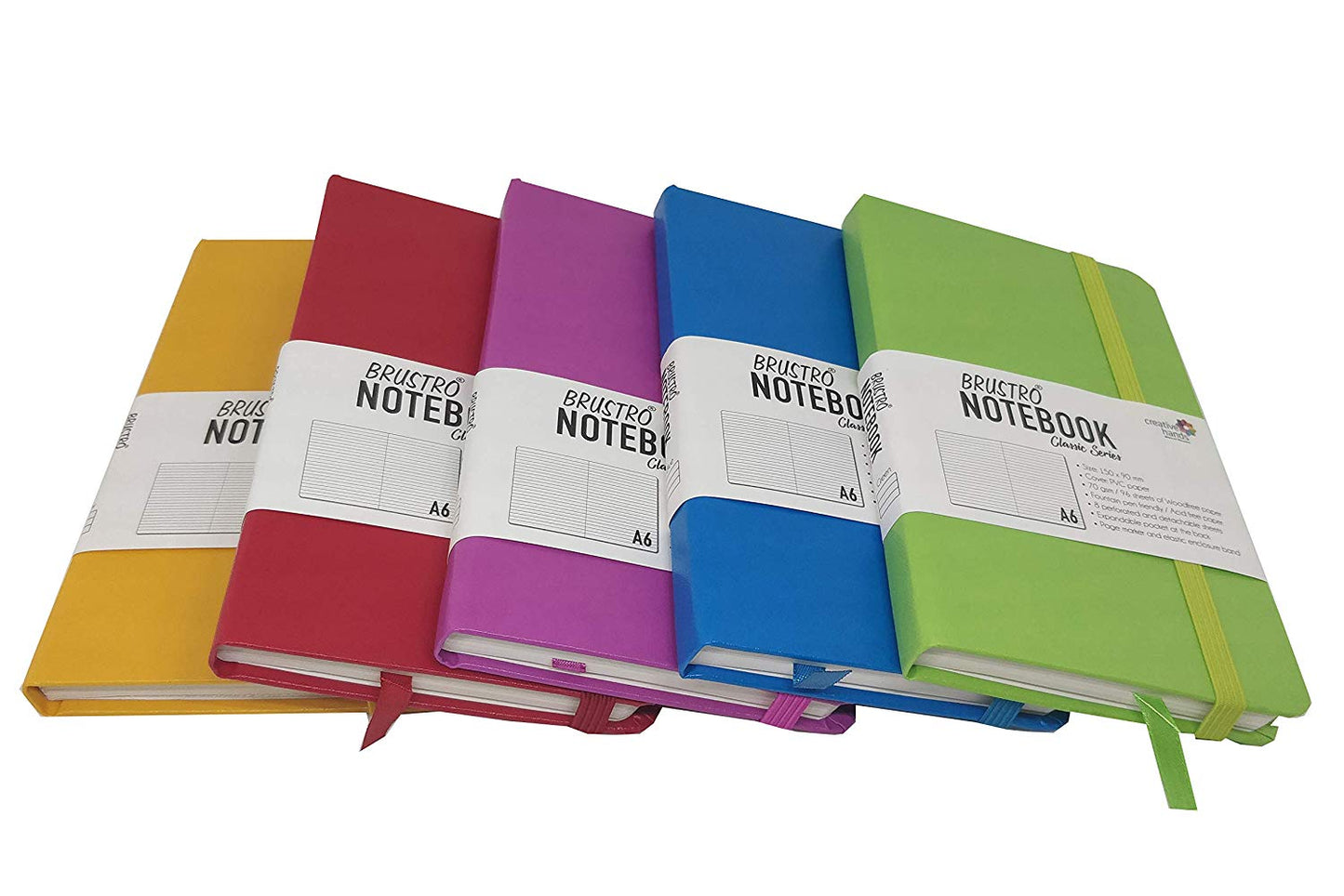 BRUSTRO NOTEBOOK CLASSIC SERIES A6 SET OF 5 (RED, YELLOW, GREEN, ROSE, BLUE)