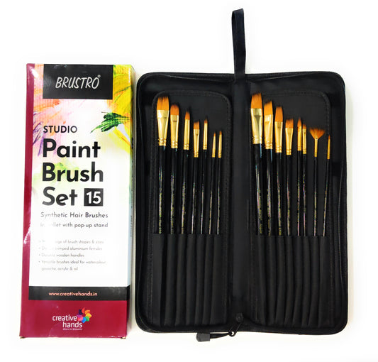 Brustro Studio Paint Brush Set of 15. (for Watercolor, Gouache, Acrylic and Oil Paint)