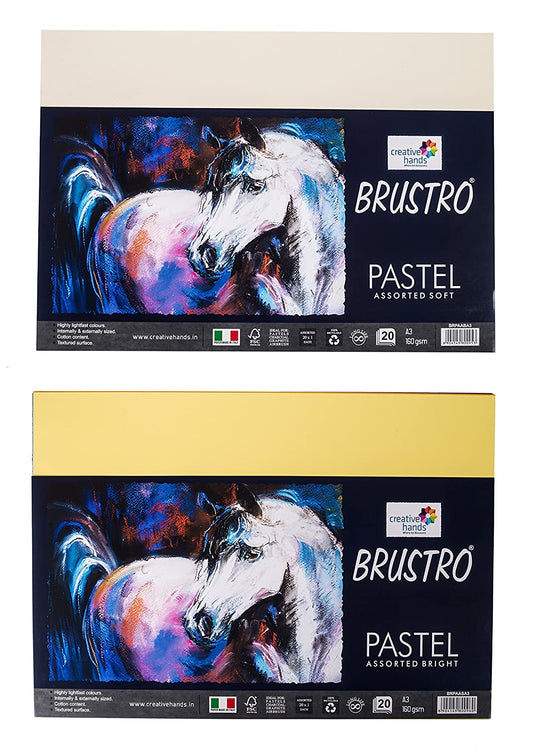 Brustro Artists Pastel Papers | 160 GSM, A4, Bright & Soft Shades of 40 Sheets (20 Sheets of Each Shades) | Suitable for Pastels, Pencil, Graphite, Charcoal.