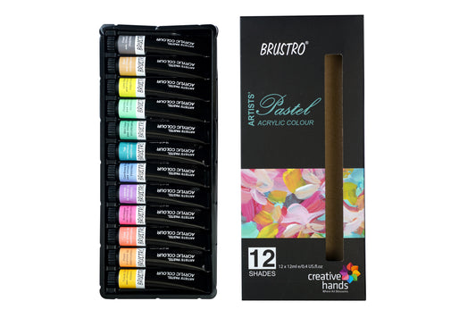 BRUSTRO Artist's Acrylic Pastel Colour |  Set of 12 Colors X 12ml Tubes | Ideal for Paper, Canvas, Shading, Portrait, Coloring, Inter-mixable, Perfect for Artists and Crafters