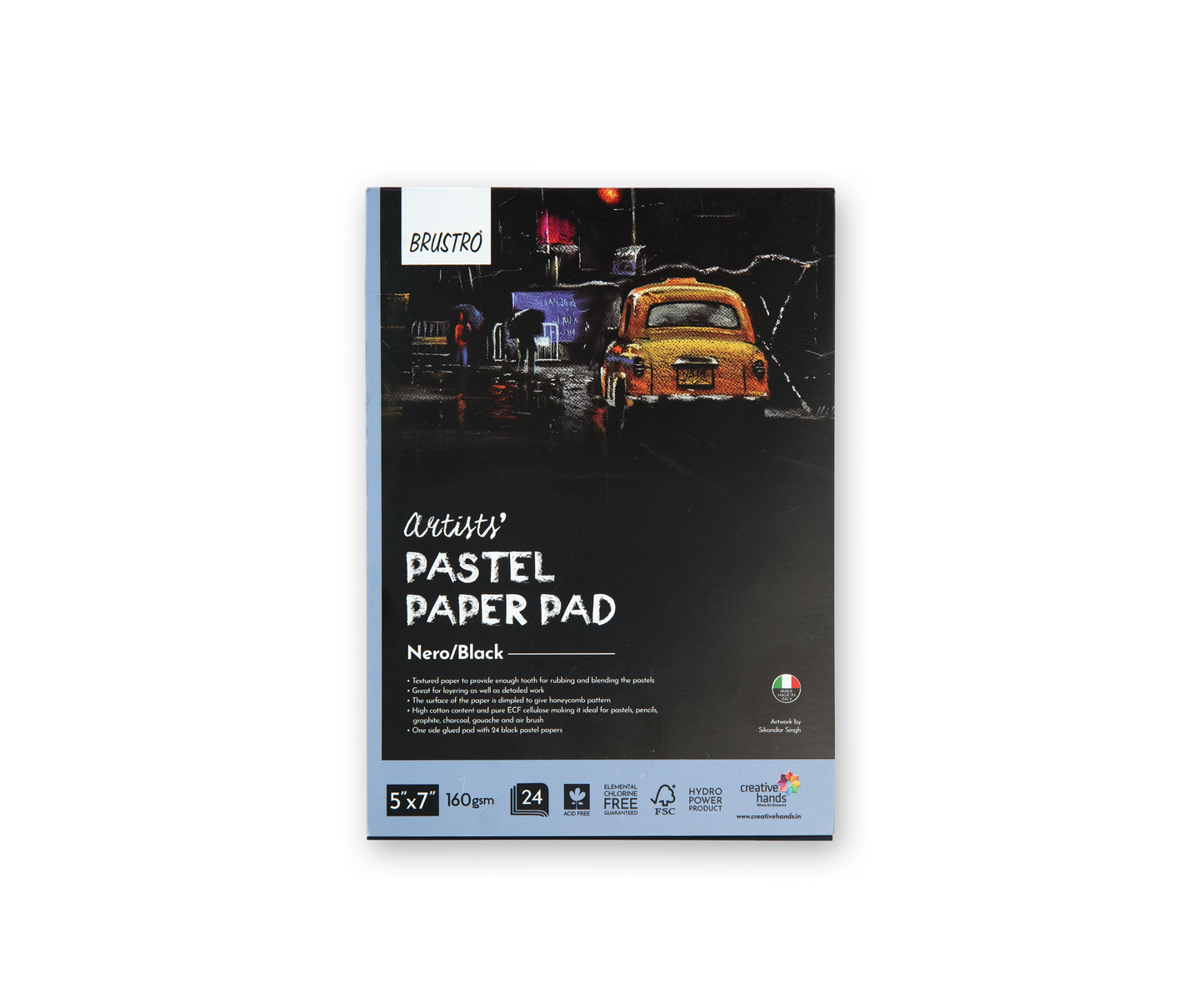 Brustro Artists' Pastel Paper Pad of 24 Sheets (160 GSM), Colour - Black, Size - 5 x 7"