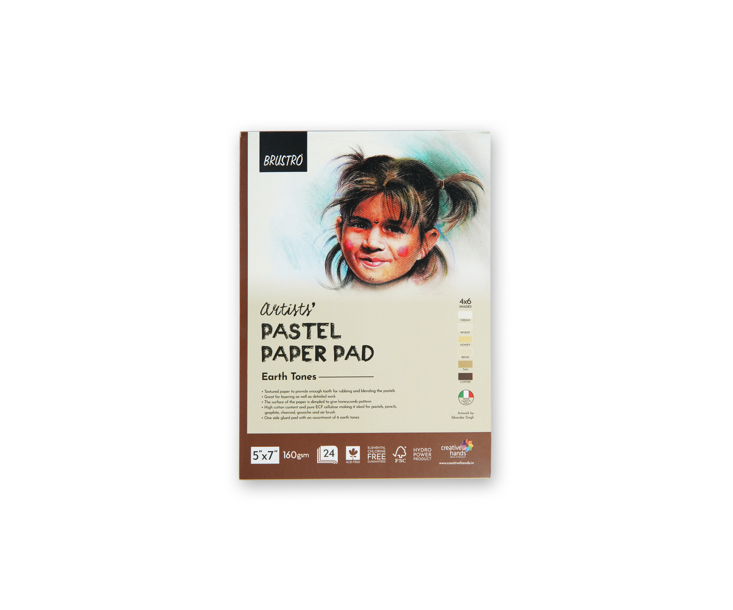 Brustro Artists' Pastel Paper Pad of 24 Sheets (160 GSM), Colour - Earth Tones, Size - 5 x 7"