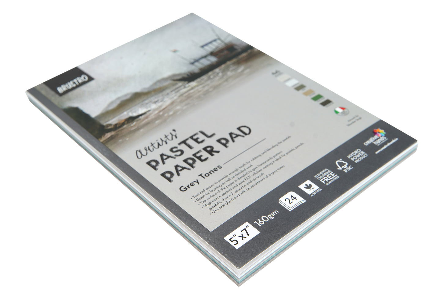 Brustro Artists' Pastel Paper Pad of 24 Sheets (160 GSM), Colour - Grey Tones, Size - 5 x 7"