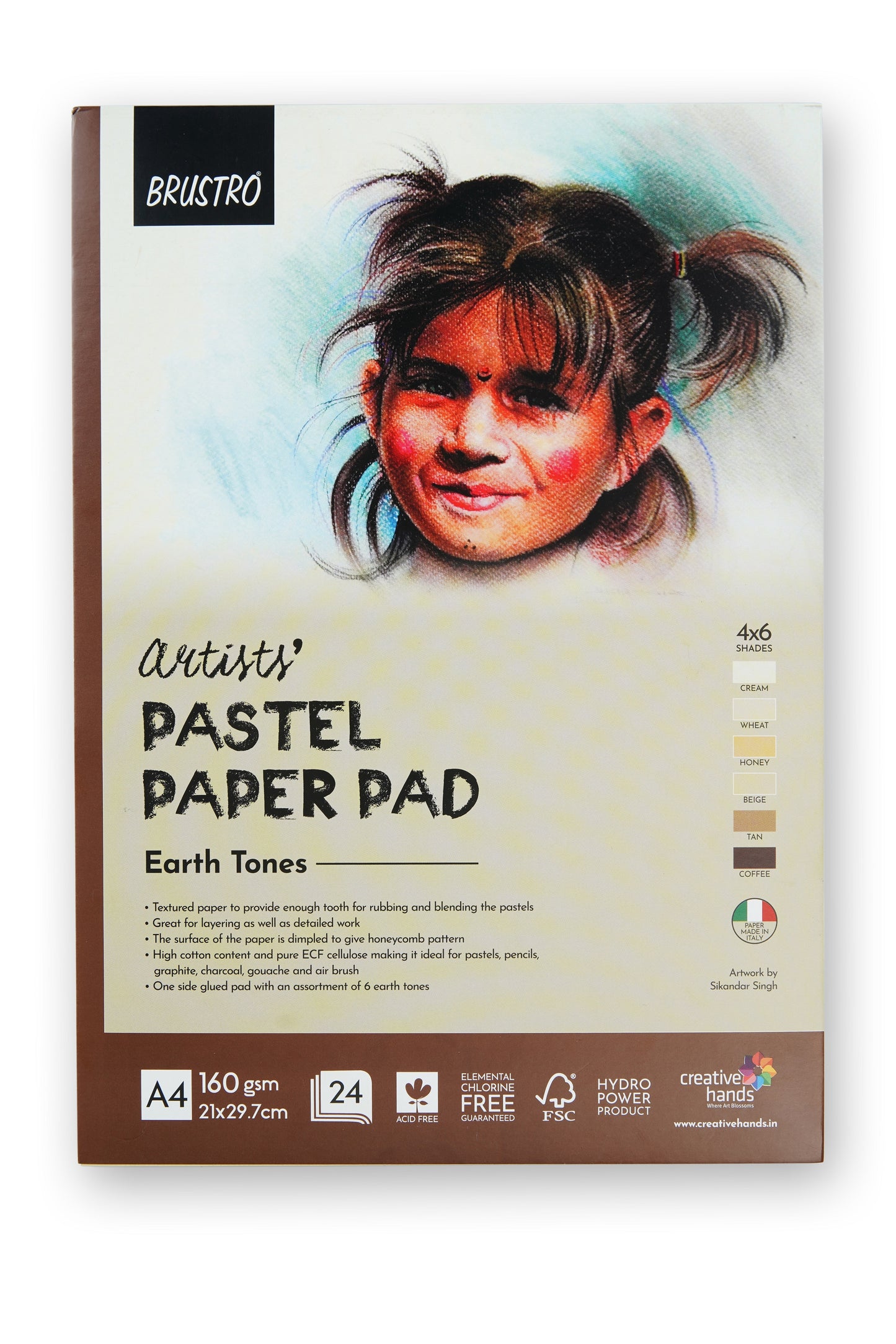 Brustro Artists' Pastel Paper Pad of 24 Sheets (160 GSM), Colour - Earth Tones, Size - A4