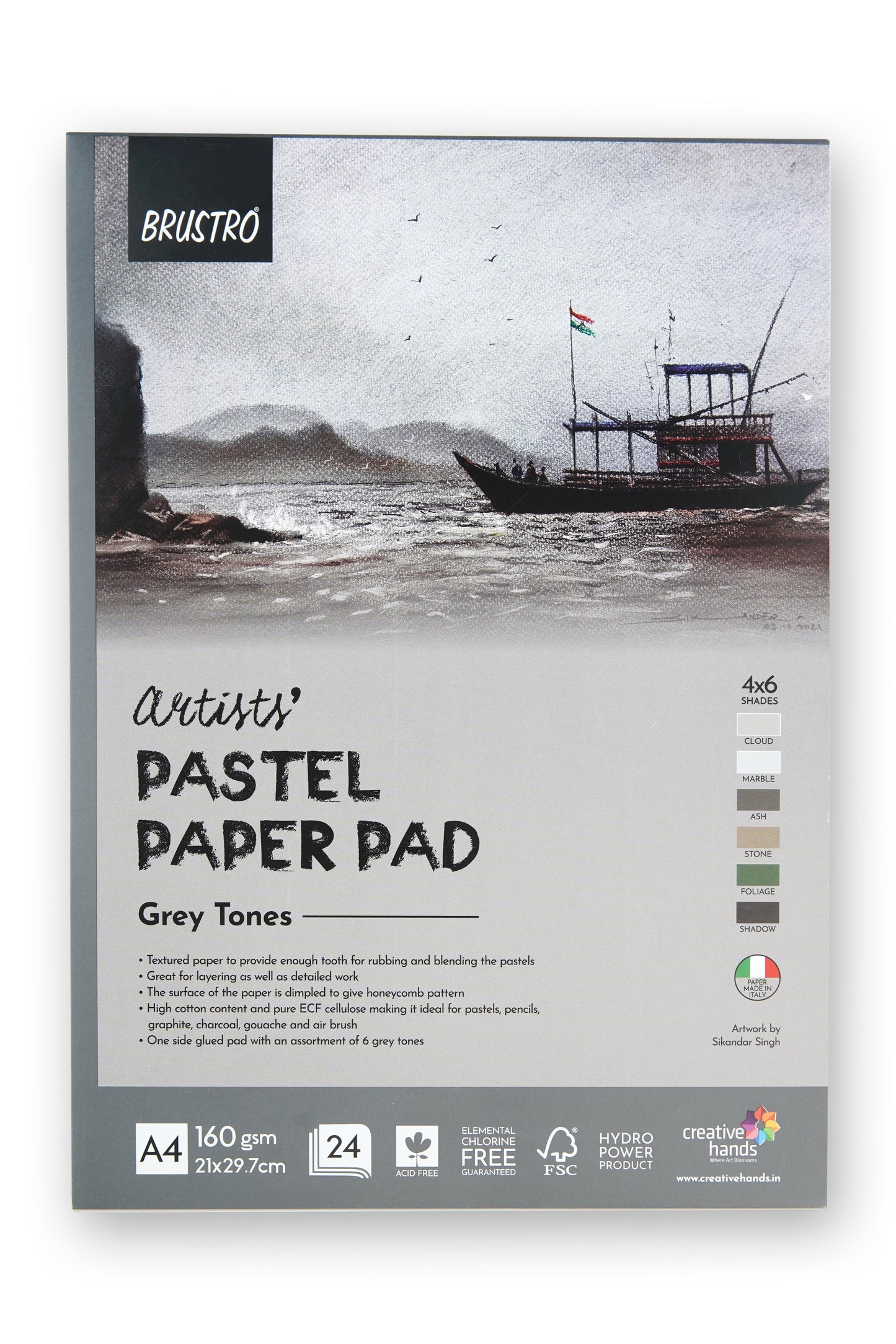 Brustro Artists' Pastel Paper Pad of 24 Sheets (160 GSM), Colour - Grey Tones, Size - A4