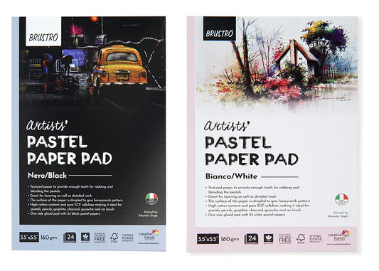 Brustro Artists' Pastel Paper Pad, Set of 2, 24 Sheets (160 GSM) Each, Colour - Black & White, Size - 3.5" x 5.5"