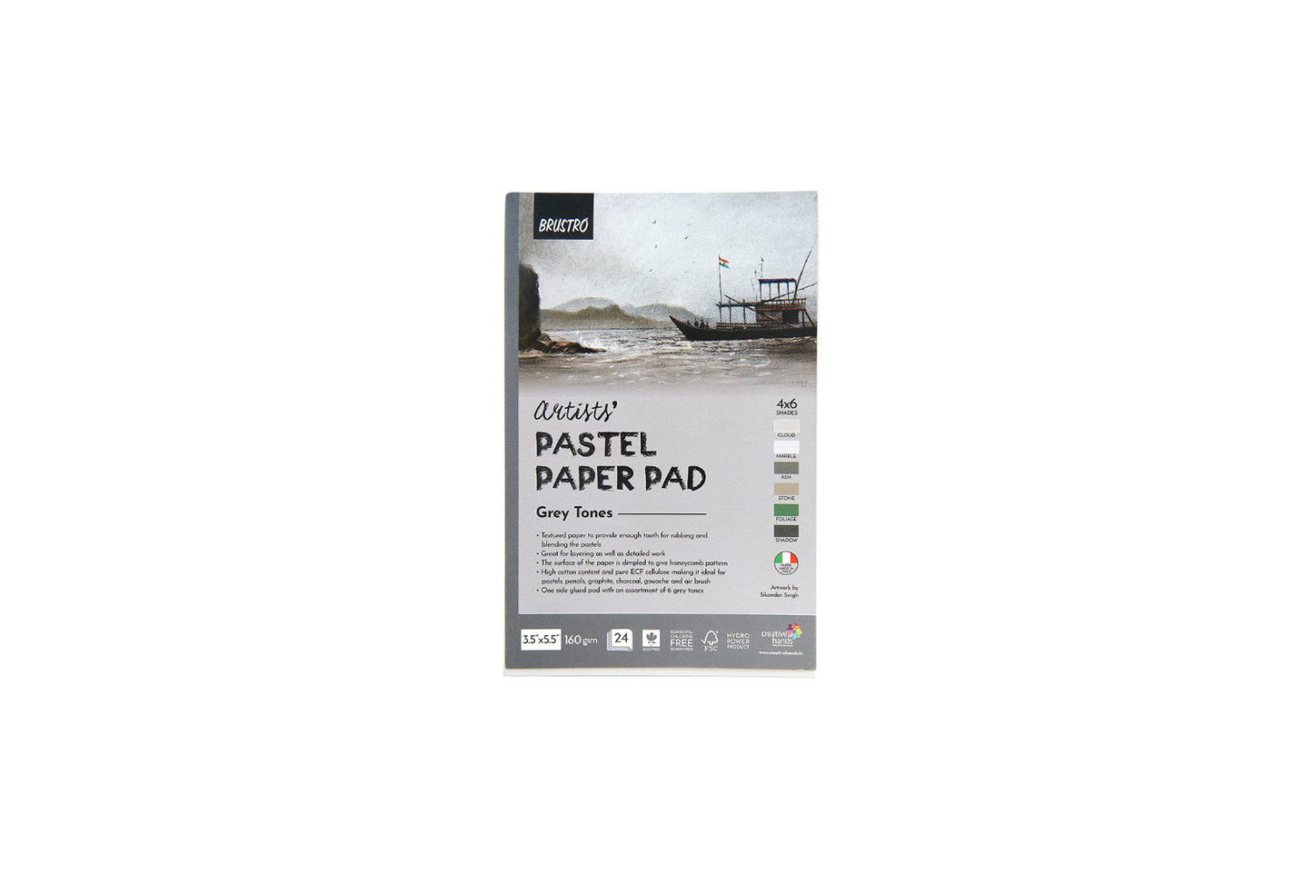 Brustro Artists’ Pastel Paper Pad of 24 Sheets (160 GSM), Colour – Grey Tones, Size -3.5" X 5.5"
