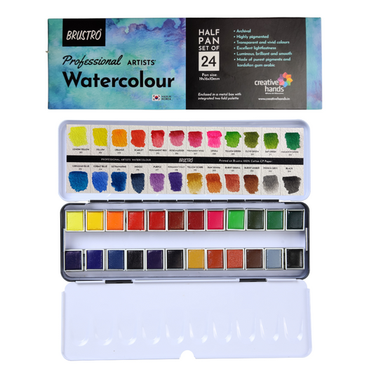 Brustro Professional Artists' Watercolour 24 half pan set