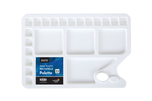 Brustro Rectangle 23 Well Plastic Palette - 34.5 x 23.5cm, Ergonomic Design | Ideal for Watercolour, Oils, Acrylics, Tempera, Poster Paints, Professional Artists & Fine Art Students