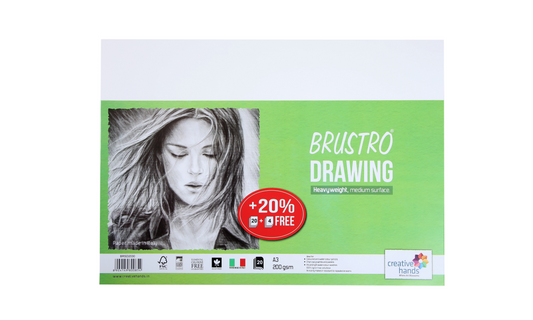 BRUSTRO Drawing Papers | 200 GSM, A3, Pack of 24 (20+4 Sheets) | Ideal for Students, Adults, School, Coloring, Professional Art, Craft, Graphite,Charcoal, Pastels, Sketching, Shading, Drawing,Portrait