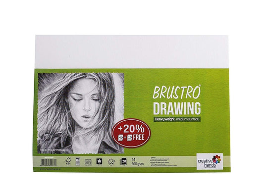 BRUSTRO Drawing Papers | 200 GSM, A4, Pack of 50 (40+10 Sheets) | Ideal for Students and Adults, School, Coloring, Professional Art, Craft, Graphite, Charcoal, Pastels, Sketching, Shading, Drawing