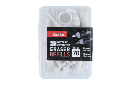 BRUSTRO Slim Battery Operated Eraser Refills |Set of 70 - includes - 30 Pieces of 5x25mm & 40 Pieces of 2.3x25mm| Artists Sketching, Drawing, Portrait Shading, Graphite, charcoal Pencils Correction