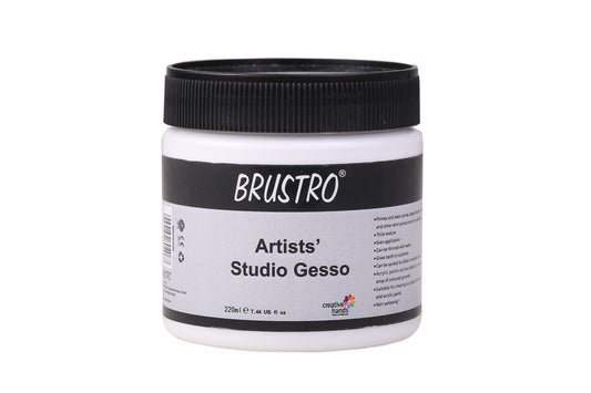 BRUSTRO Artists Studio Gesso | 220ml | White | Ideal for Canvas, Paper, Board, Oil Painting, Universal Paint Primer for Art, Craft, Water based, Non Toxic, Studio Grade, Professionals, Hobby Painters.