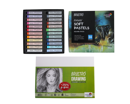 Brustro Artists Soft Pastels Set of 24 with Drawing Paper