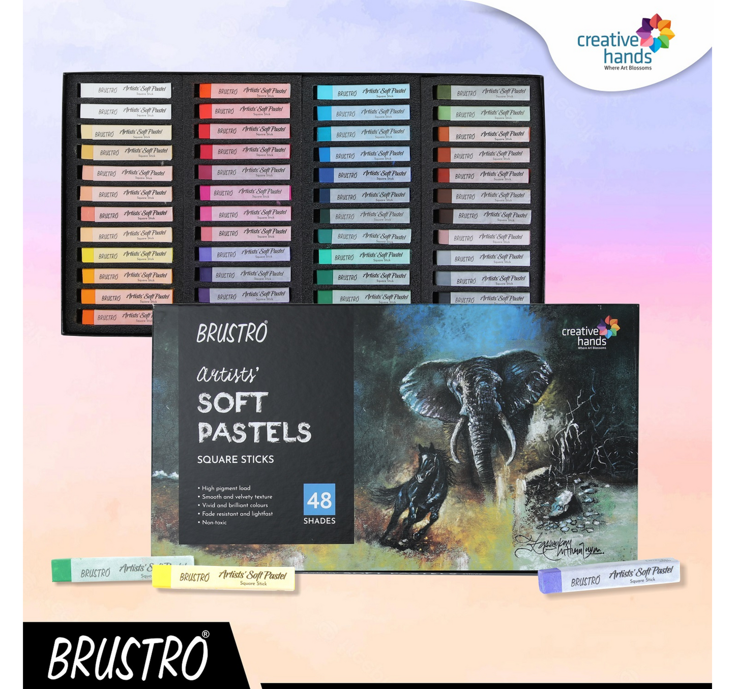 Brustro Artists Soft Pastels Set of 48 with Drawing Pad A4