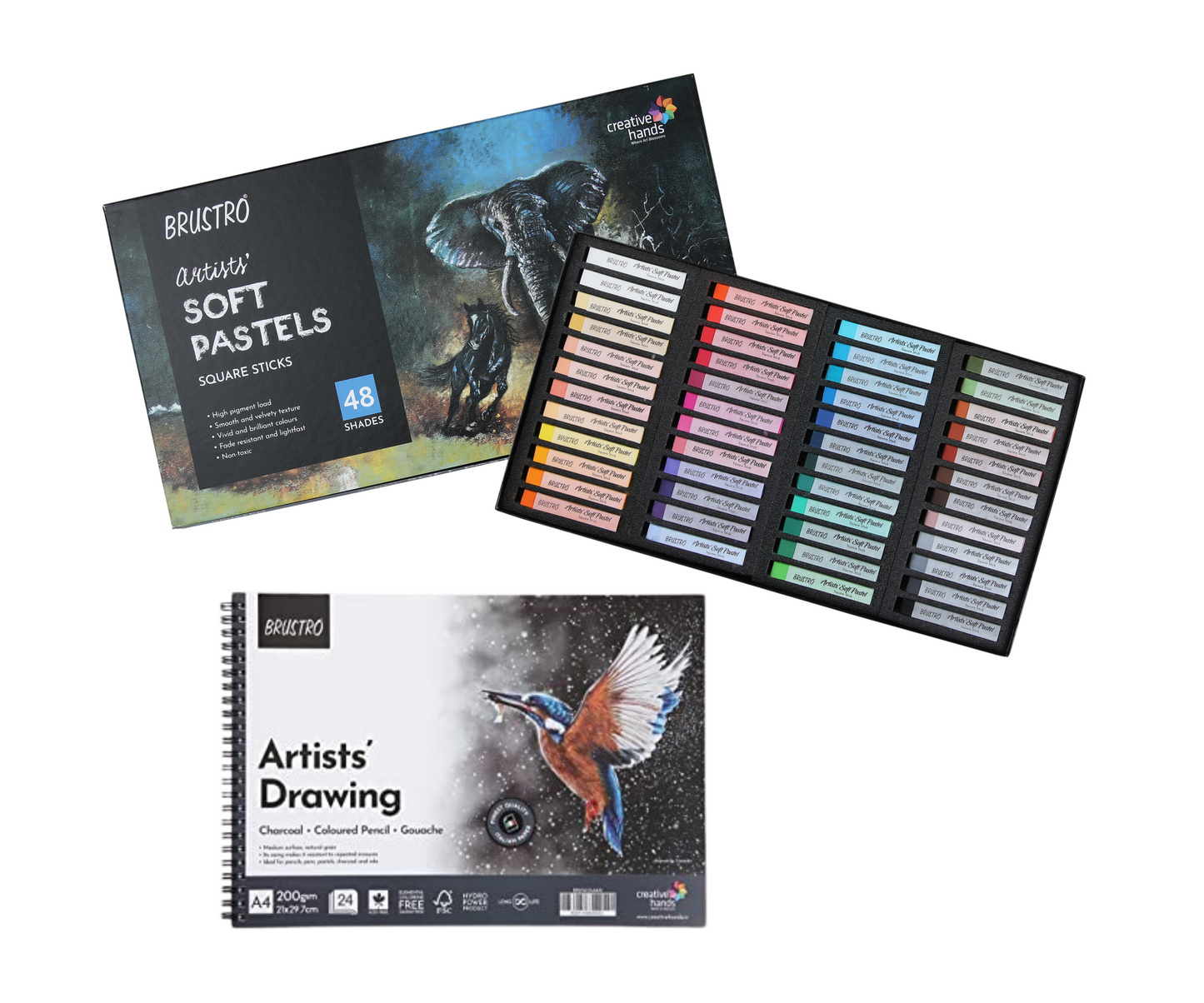 Brustro Artists Soft Pastels Set of 48 with Drawing Pad A4