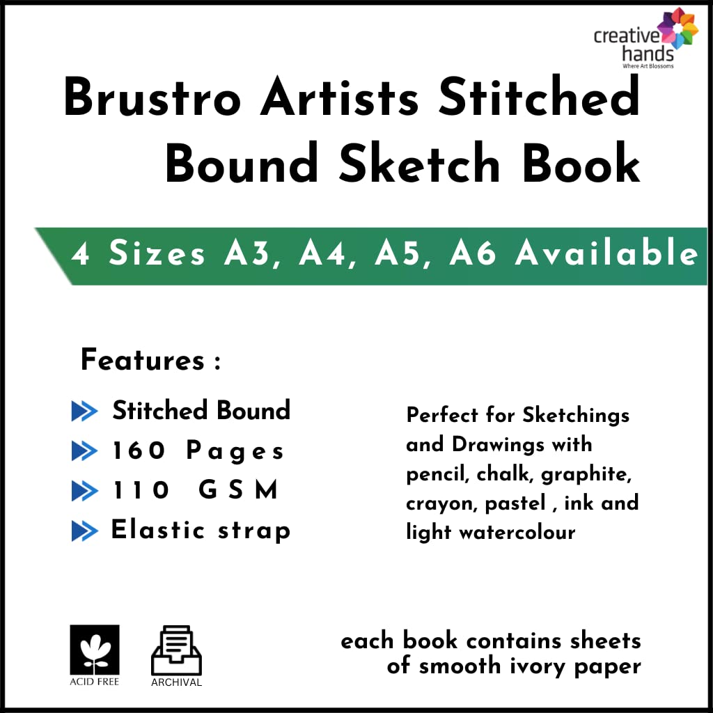 Brustro Artists Stitched Bound Sketch Book, A4 Size, 160 Pages, 110 GSM (Acid Free)