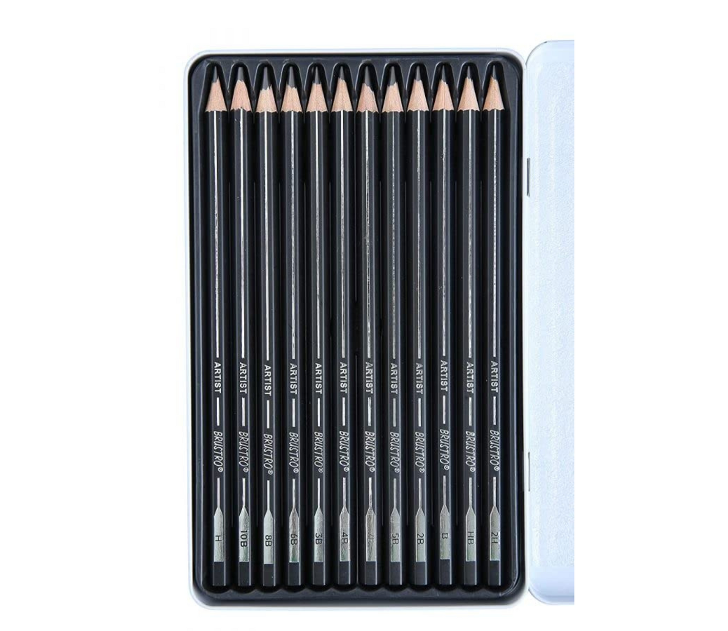 Brustro Artists’ Fineart Graphite Pencil Set of 12 (10B-2H) with 2 Brustro ECO-PVC Dust-free erasers and Brustro Pencil wrap (24 Slots) Canvas Roll Up Carry Case