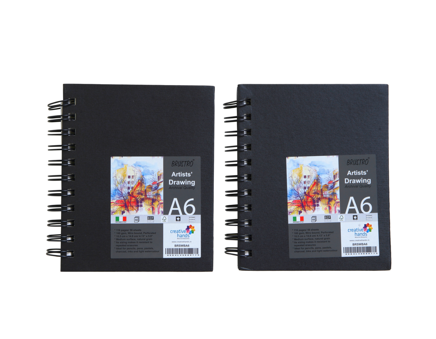 Brustro Artists Sketchbook A6 Size WIRO Bound, 116 Pages, 160 GSM (Pack of 2)