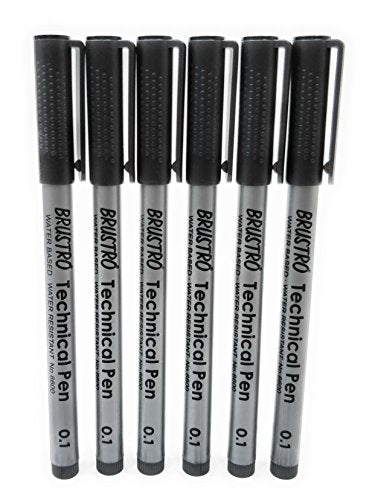 BRUSTRO Technical Pen | Black | Pack of 6 - Tip Size - 0.1mm | Ideal For Mandala, Drawing,Artist Illustration,Sketching