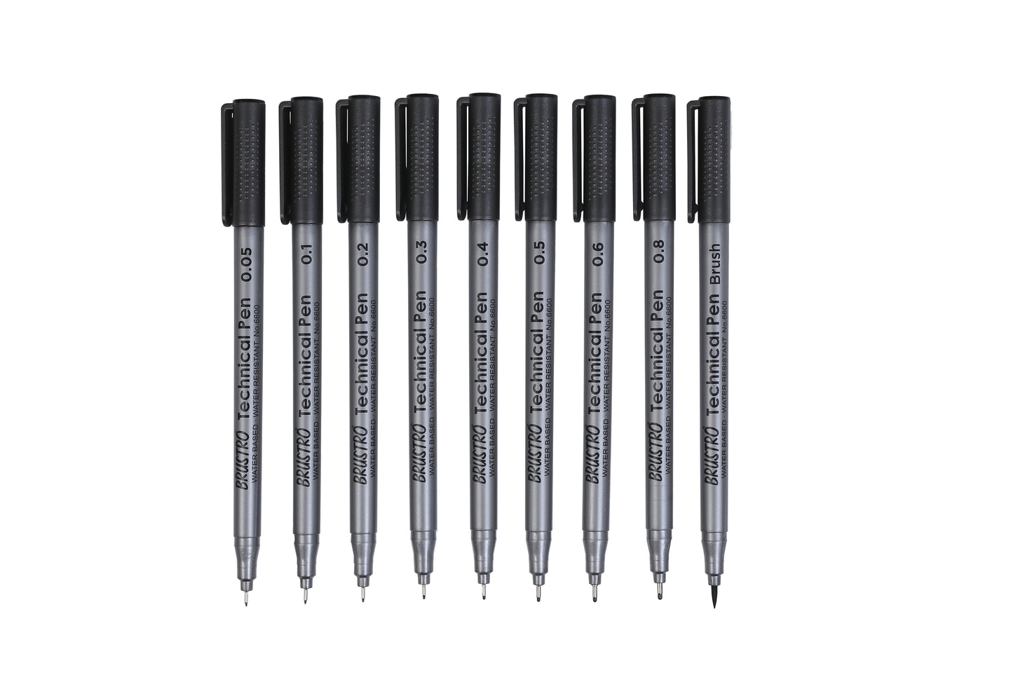 BRUSTRO Technical Pen (Set of 9) (Includes: 1 each of 0.05mm; 0.1mm; 0.2mm; 0.3mm; 0.4mm; 0.5mm; 0.6mm; 0.8mm & Brush.)
