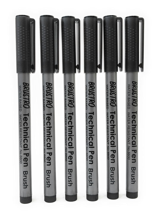 Brustro Technical Pen Black Brush (Pack of 6)