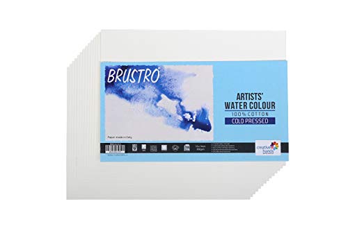 Brustro Artists’ Watercolour paper 100% cotton Cold Pressed 300 GSM 18 SHEETS. Size 10 X 14 cm