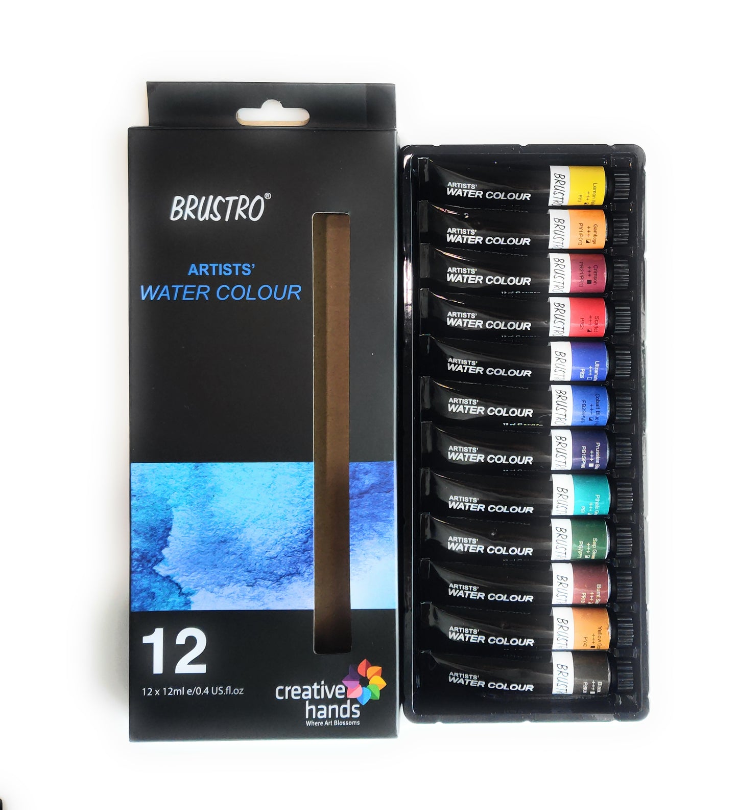 BRUSTRO Artist's Watercolour Paint | Set of 12 Colours X 12ML Tubes | Ideal for Landscape, Portrait, Paper, Painting, Artist, Professional watercolor, Transparent Colors, Painting Dry & Wet, Fine Art