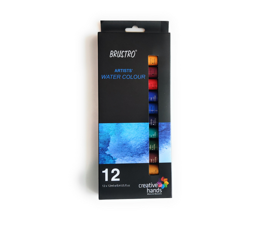 BRUSTRO Artist's Watercolour Paint | Set of 12 Colours X 12ML Tubes | Ideal for Landscape, Portrait, Paper, Painting, Artist, Professional watercolor, Transparent Colors, Painting Dry & Wet, Fine Art