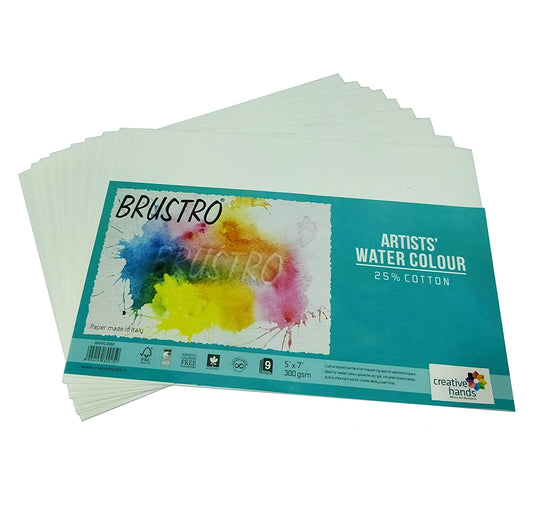 Brustro Watercolour Papers CP 300 GSM 5" X 7" , 3 Packets (Each Packet Contains 9 Sheets)