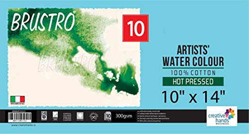 Brustro Artists Watercolour Paper, 100% Cotton, 300 GSM, Hot Pressed, Size - 10" x 14" (Inches), Pack of 10 Sheets