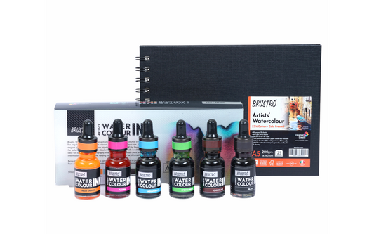 Brustro Watercolour Ink Set A of 6 x 15ml (6 Shades with Free Watercolour A5 Wiro Journal Worth Rs 399