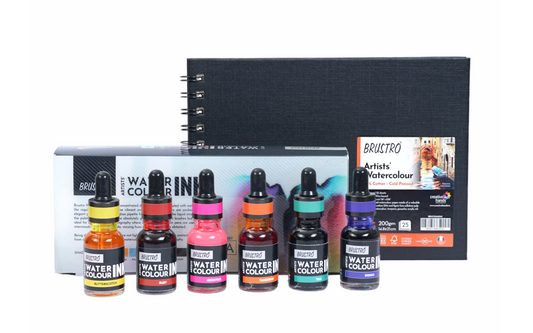 Brustro Watercolour Ink Set B of 6 x 15ml (6 Shades with Free Watercolour A5 Wiro Journal Worth Rs 399)