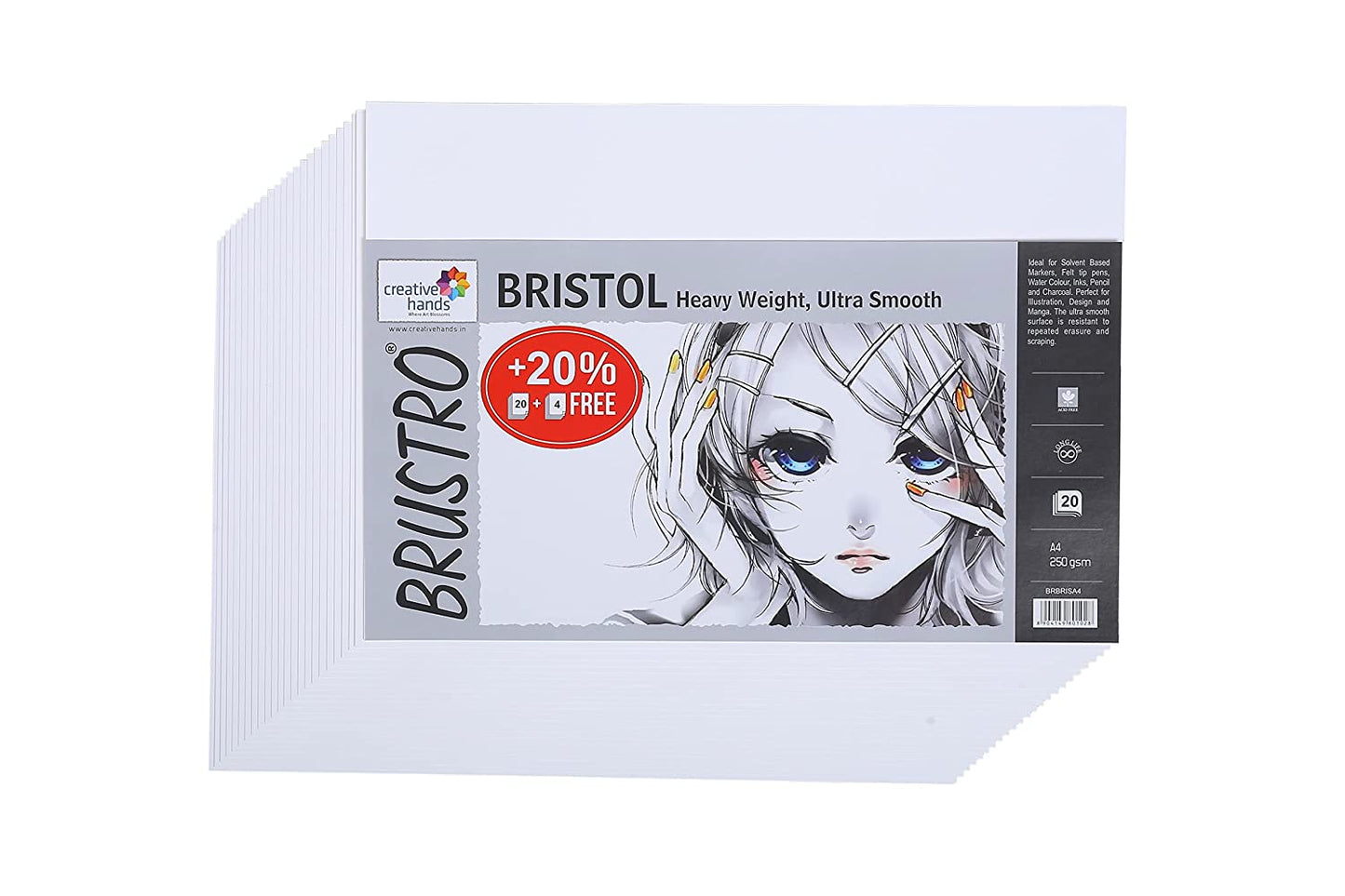 BRUSTRO Set of 9 Technical Pens with Bristol Ultra Smooth A4 Size ( 20 +4 Sheets )
